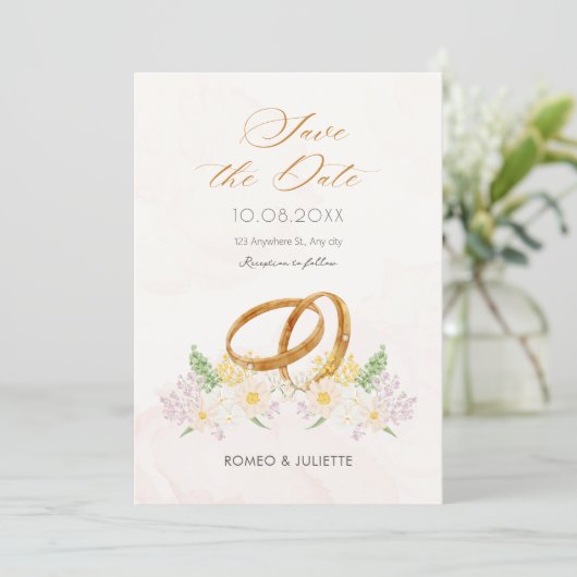 Rustikales Blumenpärchen Save The Date (Stehend Vorderseite)