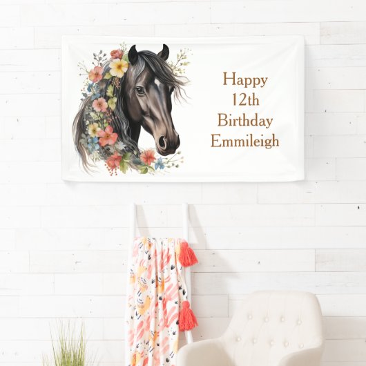 Rustikales Blumenpferd 12. Geburtstag Banner (Insitu)