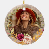 Rustikales Blumenreath Foto Weihnachten Keramik Ornament (Hinten)