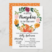 Rustikales Blumenreath Kleine Pumpkin Baby Dusche Einladung (Vorne/Hinten)