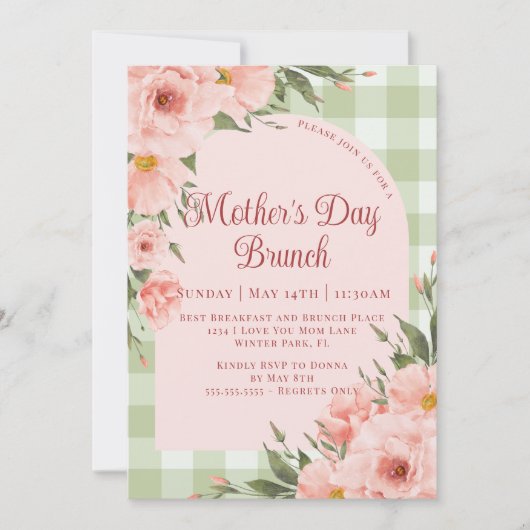 Rustikales Blumenrosa Minzgrün Muttertag Brunch Einladung (Vorderseite)