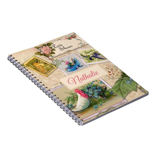 Rustikales, blumenrosa Scrapbook Notizblock (Rechte Seite)