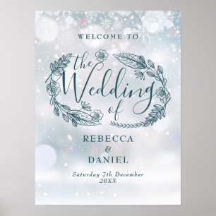 Rustikales Blumens Winterhochzeit Willkommensschil Poster