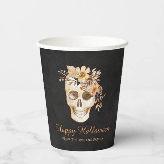 Rustikales Blumenschmuck Halloween Pappbecher (Rückseite)