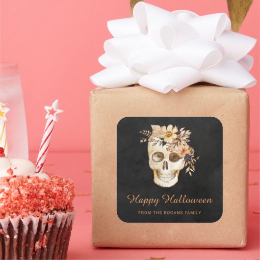Rustikales Blumenschmuck Halloween Quadratischer Aufkleber (Party)