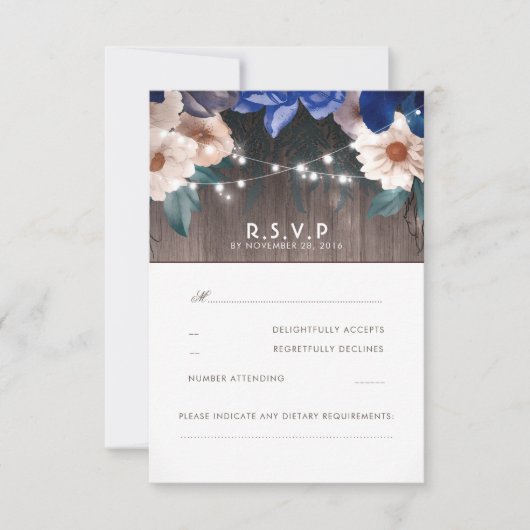 Rustikales Blumenstrauß Blue Wedding RSVP Karte (Vorderseite)