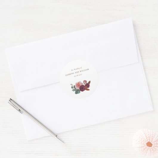 Rustikales Blumenstrauß-Hochzeitssiegel für Umschl Runder Aufkleber (Umschlag)