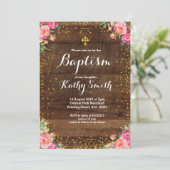 Rustikales Blumentaufe-Einladungs-Mädchen Einladung (Stehend Vorderseite)