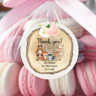 Rustikales Blumenwald niedliche Tiere Geburtstag Runder Aufkleber