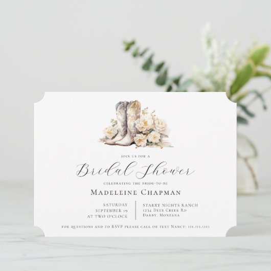 Rustikales Blumenwasser Boots Brautparty Einladung (Stehend Vorderseite)