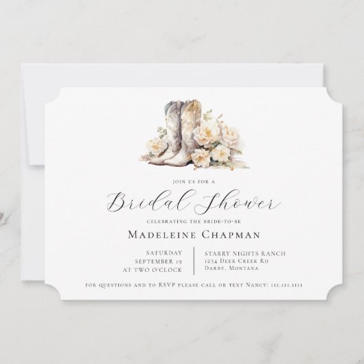 Rustikales Blumenwasser Boots Brautparty Einladung (Vorderseite)