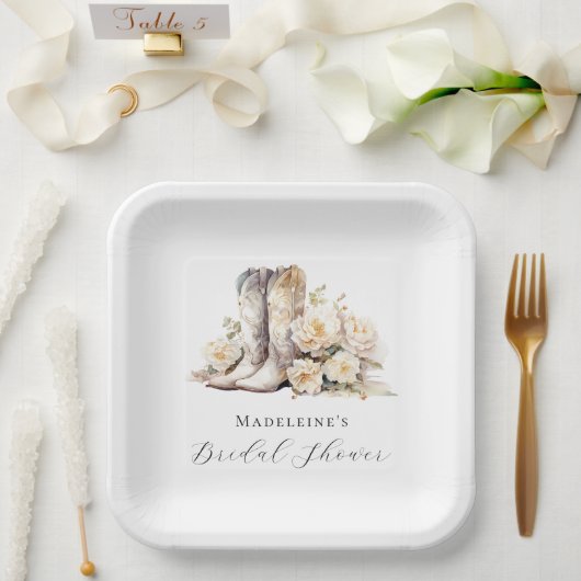 Rustikales Blumenwasser Boots Brautparty Pappteller (Hochzeit)