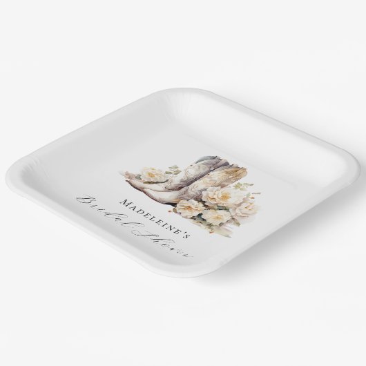 Rustikales Blumenwasser Boots Brautparty Pappteller (Gewinkelt)