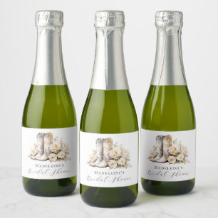 Rustikales Blumenwasser Boots Brautparty Schaumweinetikett