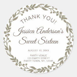 Rustikales Blumenwerk 16 . Geburtstag Vielen Dank Runder Aufkleber