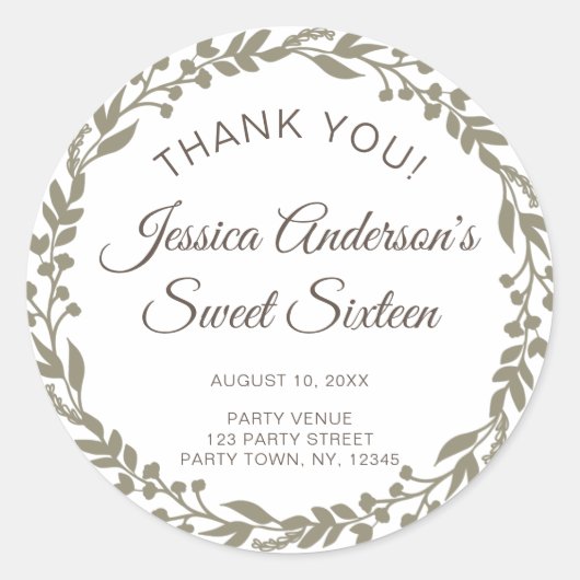 Rustikales Blumenwerk 16 . Geburtstag Vielen Dank Runder Aufkleber (Vorderseite)