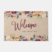 Rustikales Blumenwillkommen Burgunders Kraftpapier Fußmatte (Vorderseite)
