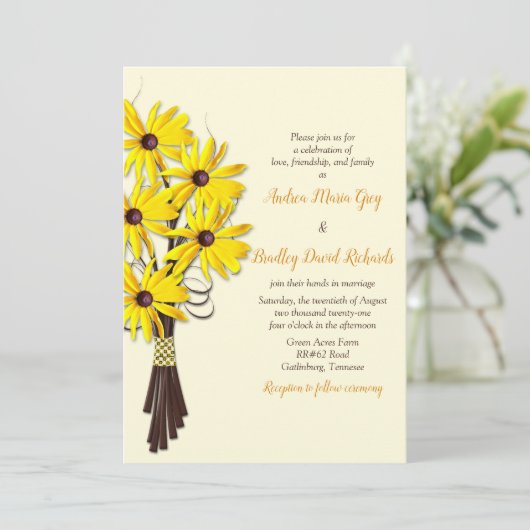 Rustikales Blumenzitat Einladung (Stehend Vorderseite)