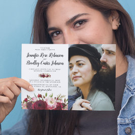 Rustikales Blush Burgund Blume Foto Hochzeit Einladung