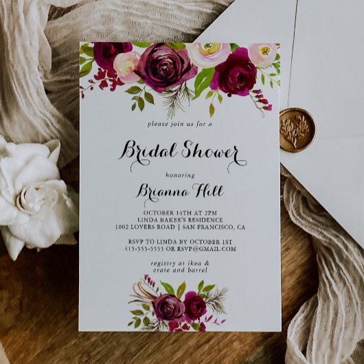 Rustikales Blush Burgund Brautparty Einladung