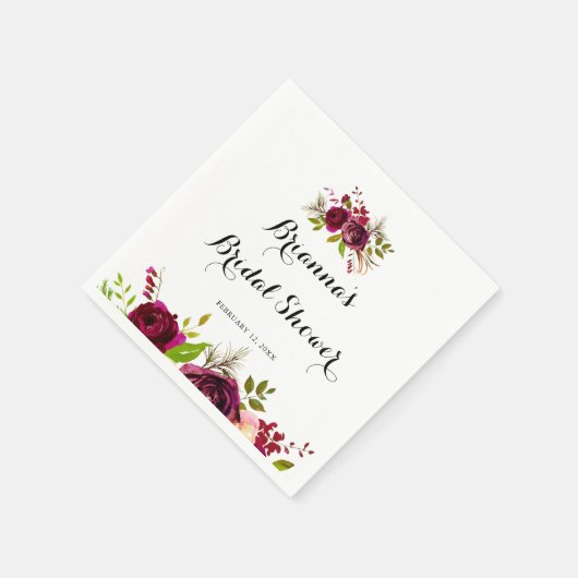 Rustikales Blush Burgund Brautparty Serviette (Ecke)