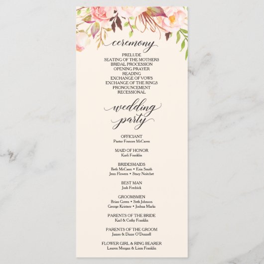 Rustikales Blush Burgund Hochzeitsprogramm Programm (Rückseite)