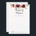 Rustikales Blush Burgund Hochzeitssätze der Weishe Hinweiskarte<br><div class="desc">Diese rustikale, rot-bordeauxfarbene, weishäumende Ratenkarte ist perfekt für eine moderne Hochzeit. Das einfache und elegante Design zeichnet sich durch klassische und extravagante Schriftzeichen in Schwarz und Weiß aus. Diese Karten sind ideal für Hochzeiten, Brautparty, Babydusche, Graduiertenfest u.v.m. Personalisieren Sie die Karten mit den Namen der Braut und Bräutigam, den Eltern,...</div>
