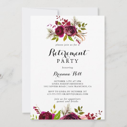 Rustikales Blush Burgundy Party für Blumenruhestan Einladung (Vorderseite)