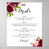 Rustikales Blush Burgundy Wedding Drinks Menü Zeic Poster (Vorne)
