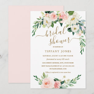 Rustikales Blush Gold Kranz Brautparty Einladung