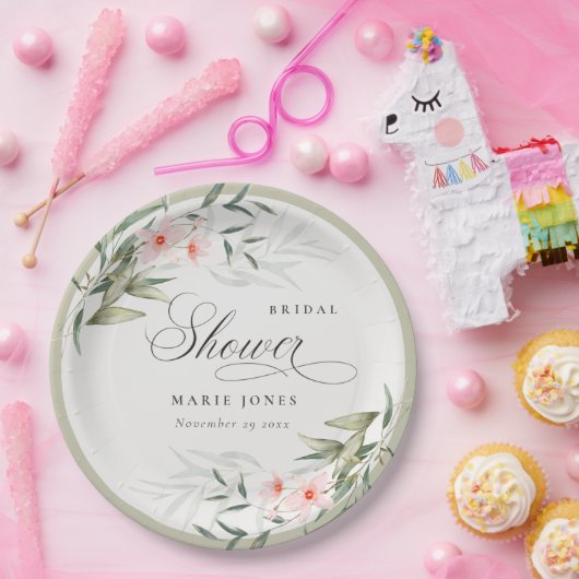 Rustikales Blush Greenery Blumenbunch Brautparty Pappteller (Party)