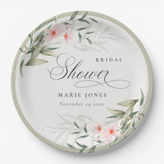 Rustikales Blush Greenery Blumenbunch Brautparty Pappteller (Vorderseite)