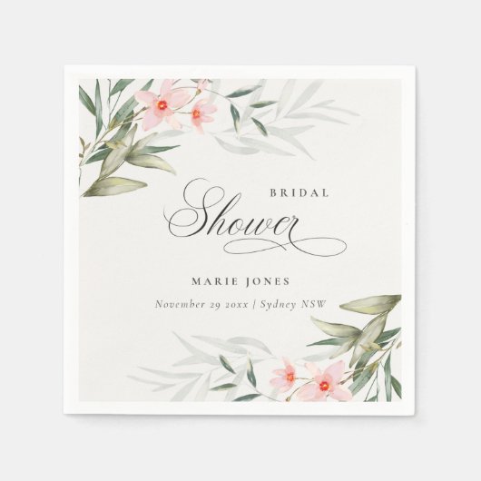 Rustikales Blush Greenery Blumenbunch Brautparty Serviette (Vorderseite)
