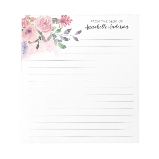 Rustikales Blush Pastellfarben Pink Floral Wasserf Notizblock (Vorderseite)