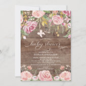 Rustikales Blush Pink Aquarell Bläsernchen Babydus Einladung (Vorderseite)