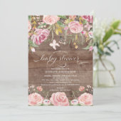 Rustikales Blush Pink Aquarell Bläsernchen Babydus Einladung (Stehend Vorderseite)