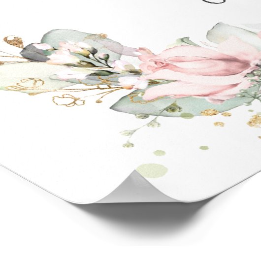 Rustikales Blush Pink Blues Hochzeitszeichen Poster (Ecke)