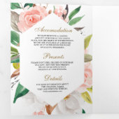Rustikales Blush Pink Floral Gold QR Code Hochzeit Dreifach Gefaltete Einladung (Innen Erste Seite)