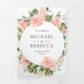 Rustikales Blush Pink Floral QR Code Hochzeit Dreifach Gefaltete Einladung (Cover)