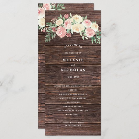 Rustikales Blush Pink Floral Wedding Programm (Vorne/Hinten)