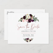 Rustikales Blut, Burgund-Blume Save the Date Postkarte (Vorne/Hinten)