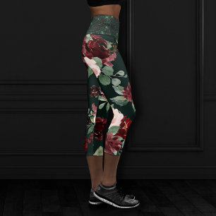 Rustikales Blut   Terracotta und Marsala Rote Flor Capri Leggings
