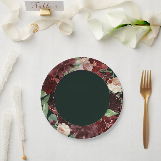 Rustikales Blut | Terracotta und Marsala Rote Flor Pappteller (Hochzeit)