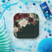 Rustikales Blut | Terracotta und Marsala Rote Flor Pappteller (Party)