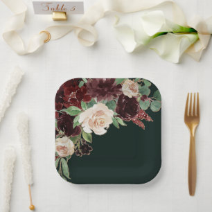 Rustikales Blut   Terracotta und Marsala Rote Flor Pappteller