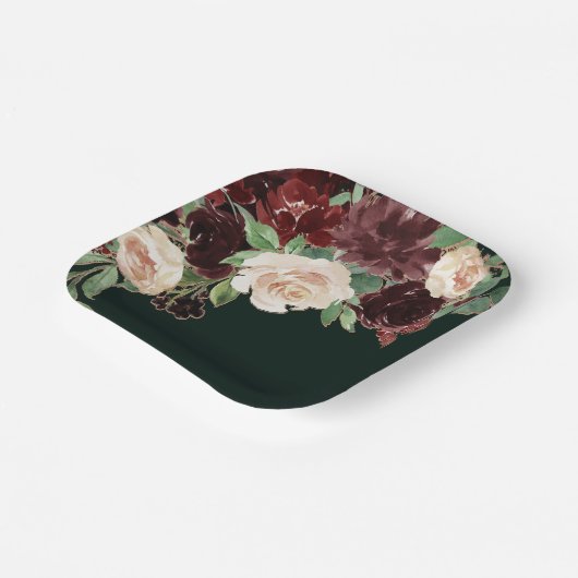 Rustikales Blut | Terracotta und Marsala Rote Flor Pappteller (Gewinkelt)