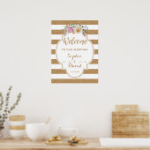 Rustikales Blütenburlap Stripes Wedding WELCOME SI Poster (Küche)