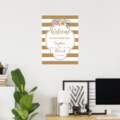 Rustikales Blütenburlap Stripes Wedding WELCOME SI Poster (Heimbüro)