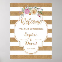 Rustikales Blütenburlap Stripes Wedding WELCOME SI