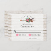 Rustikales Bohemisch Feathers Arrow Wedding RSVP (Vorne/Hinten)